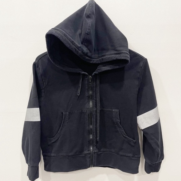 Norma Kamali Tops - Norma Kamali Black Full-Zip Hooded Sweatshirt with Silver Stripe Size Small